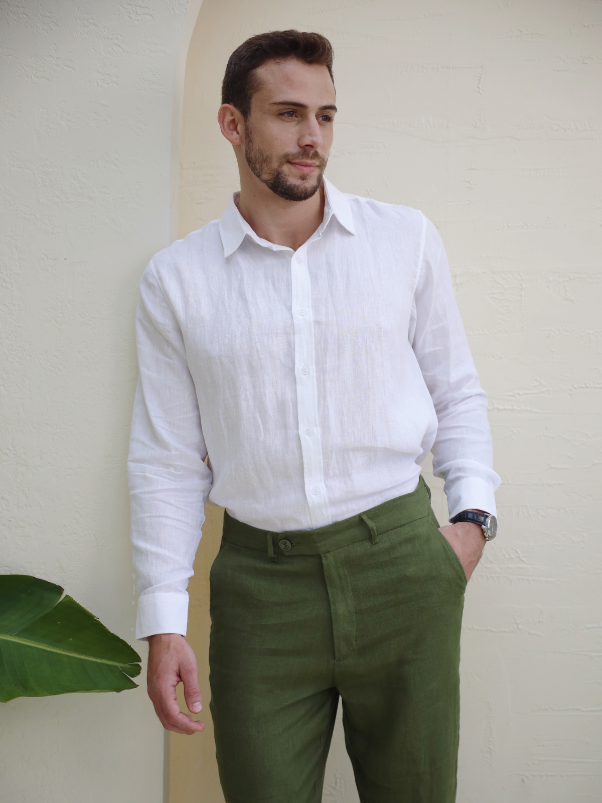Áo sơmi nam linen cao cấp tay dài màu trắng