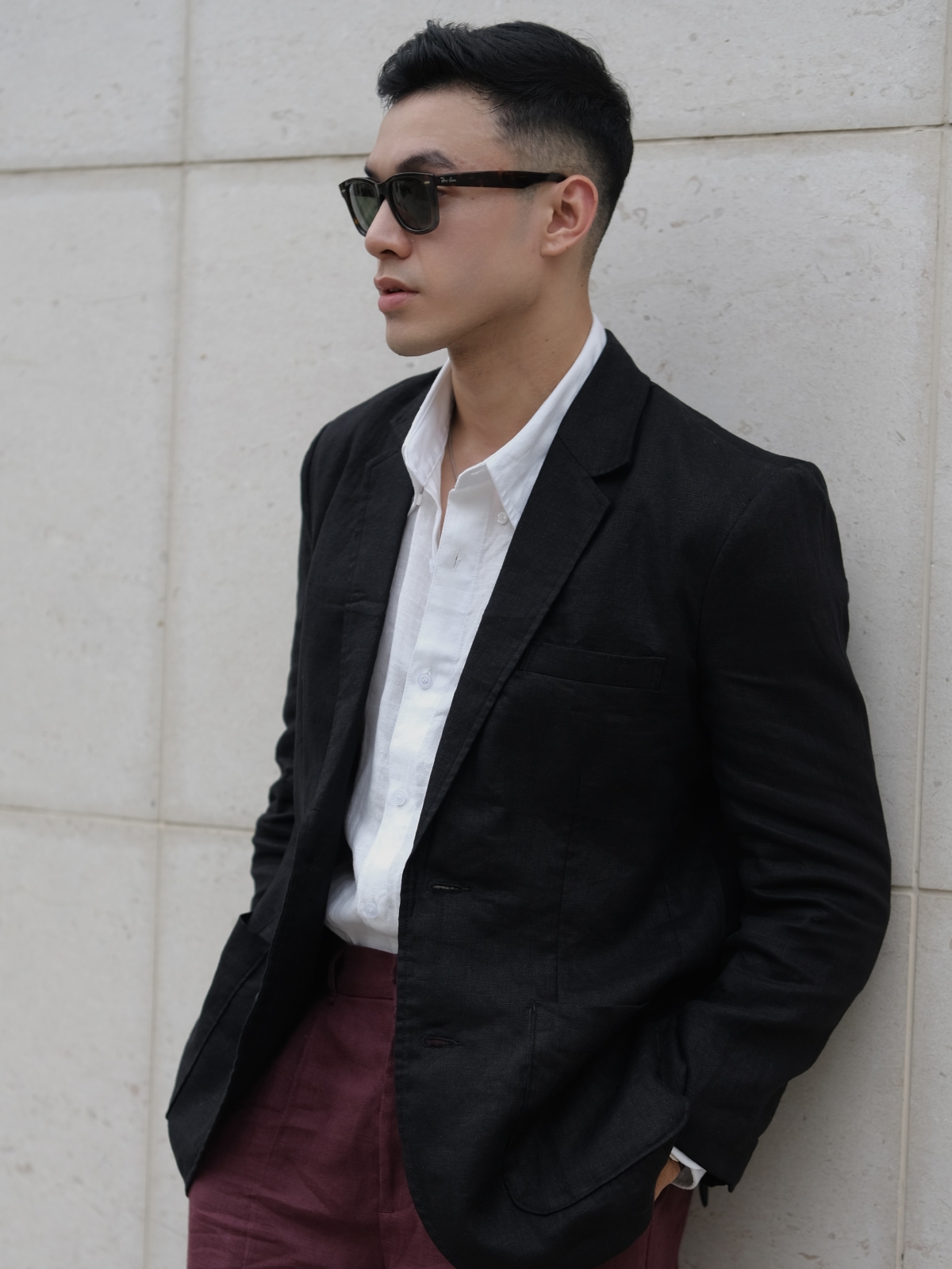 Áo vest nam linen cao cấp tay dài màu đen - DODEP